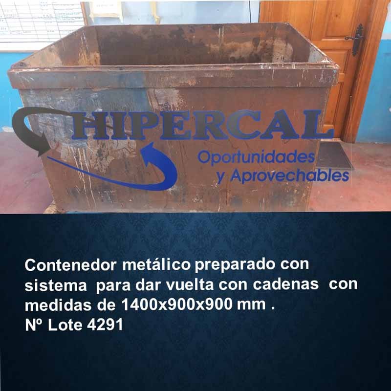 CONTENEDOR  METÁLICO PREPARADO CON SISTEMA  PARA DAR BUELTA CON CADENAS  CON MEDIDAS DE 1400X900X900 MM