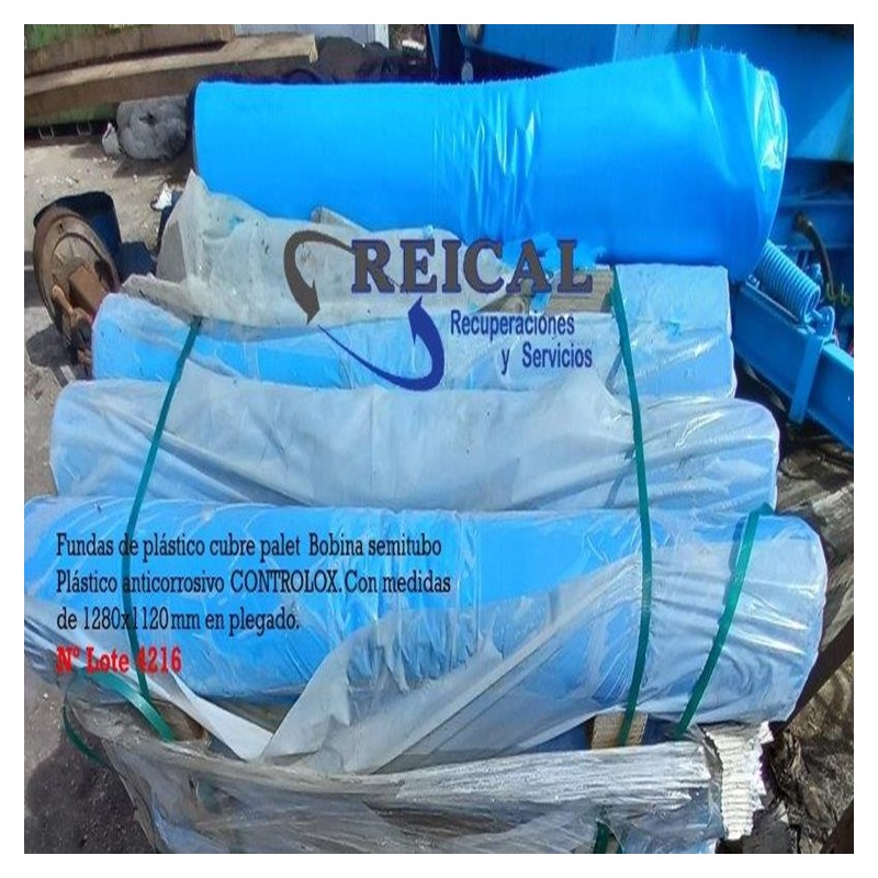 Fundas de plastico cubre pelet  Bobina semitubo  Plástico anticorrosivo CONTROLOX. Con medidas de 1280x1120 mm en plegado